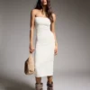 Vestido midi bandeau de malha – Vestidos e jardineiras