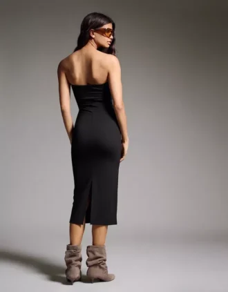 Vestido midi bandeau de malha – Vestidos e jardineiras