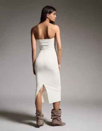 Vestido midi bandeau de malha – Vestidos e jardineiras