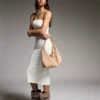 Vestido midi bandeau de malha – Vestidos e jardineiras