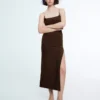 Vestido midi com alças e franzido