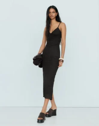Vestido midi com alças e renda – Vestidos e jardineiras