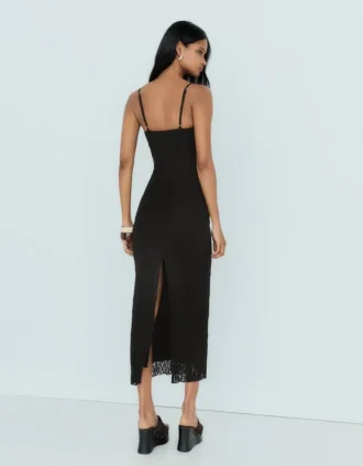 Vestido midi com alças e renda – Vestidos e jardineiras
