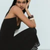 Vestido midi com alças e renda – Vestidos e jardineiras