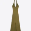 Vestido midi com decote halter