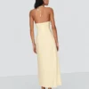 Vestido midi com decote halter em mistura de linho – Vestidos e jardineiras