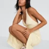 Vestido midi com decote halter em mistura de linho – Vestidos e jardineiras