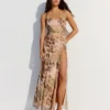Vestido midi em tule com padrão animal