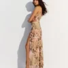 Vestido midi em tule com padrão animal